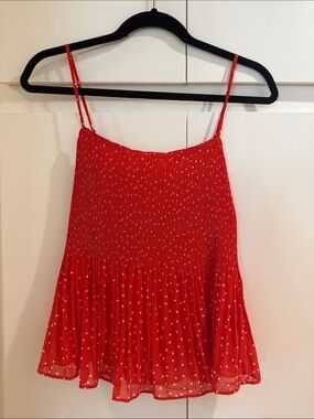 Lush Red Polka Dot Pleated Camisole